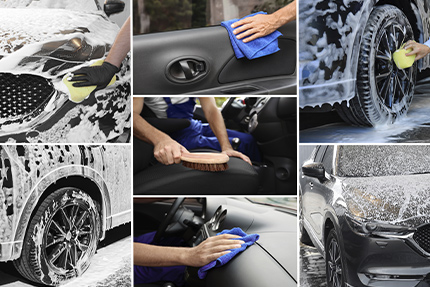 A Collage of People Cleaning the Car